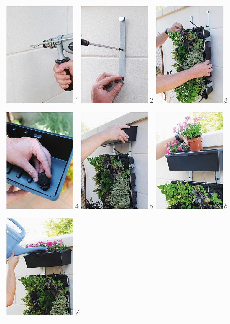 DIY - attaching brackets for flower boxes on a garden wall