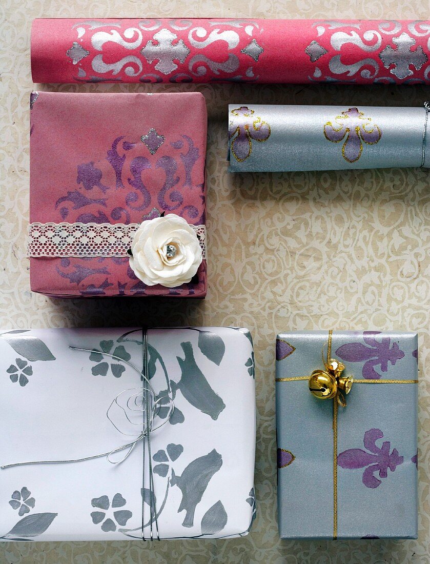 Elegantly packed gifts and gift paper