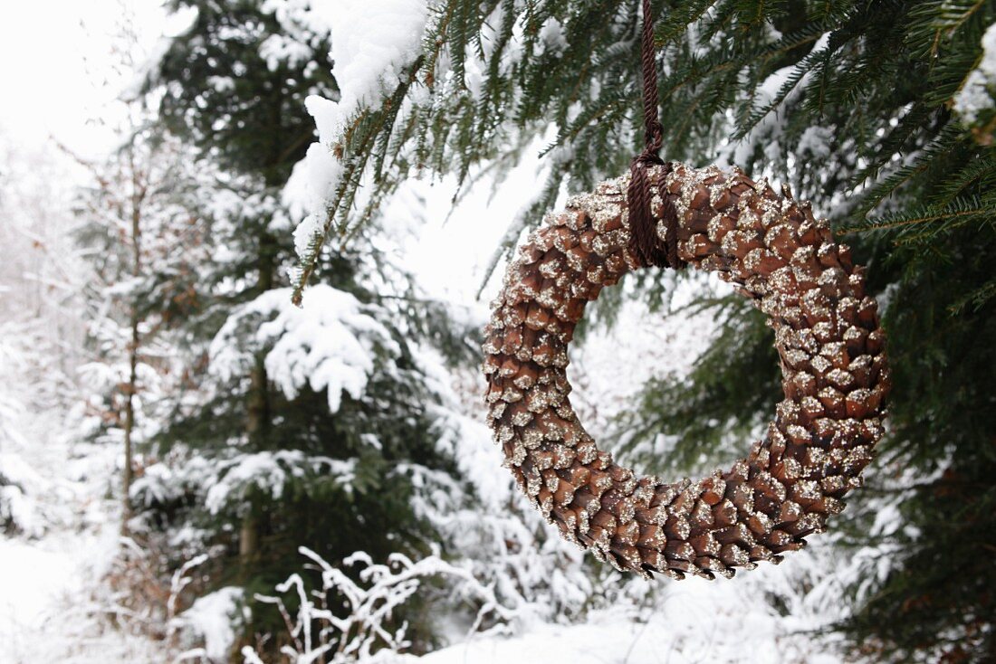 Home-made fir cone wreath