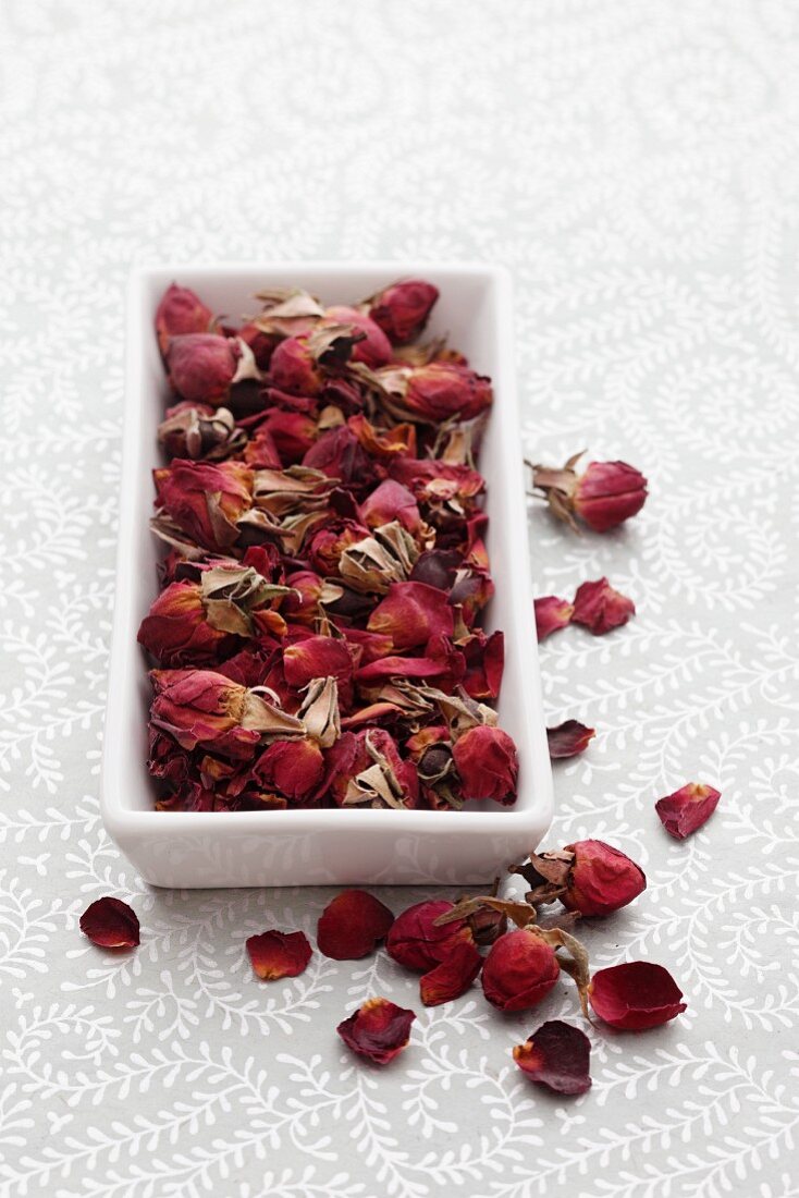 Bowl of dried rosebuds