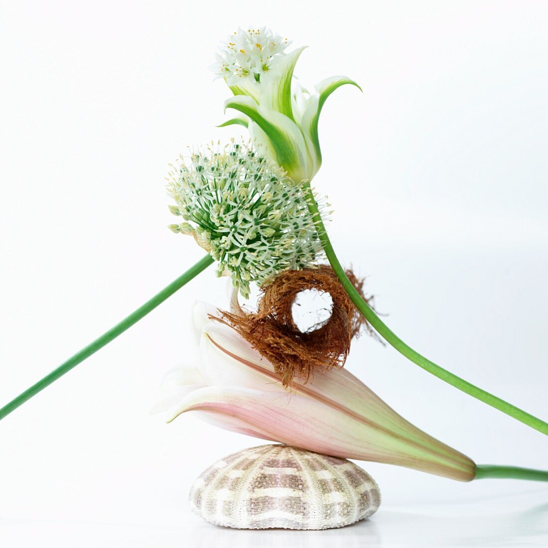 Flower arrangement with lilies and alliums