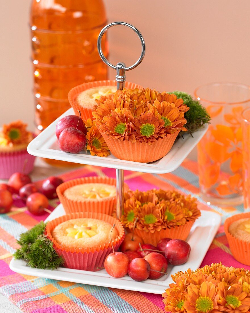 Blumen-Cupcakes mit Chrysanthemen