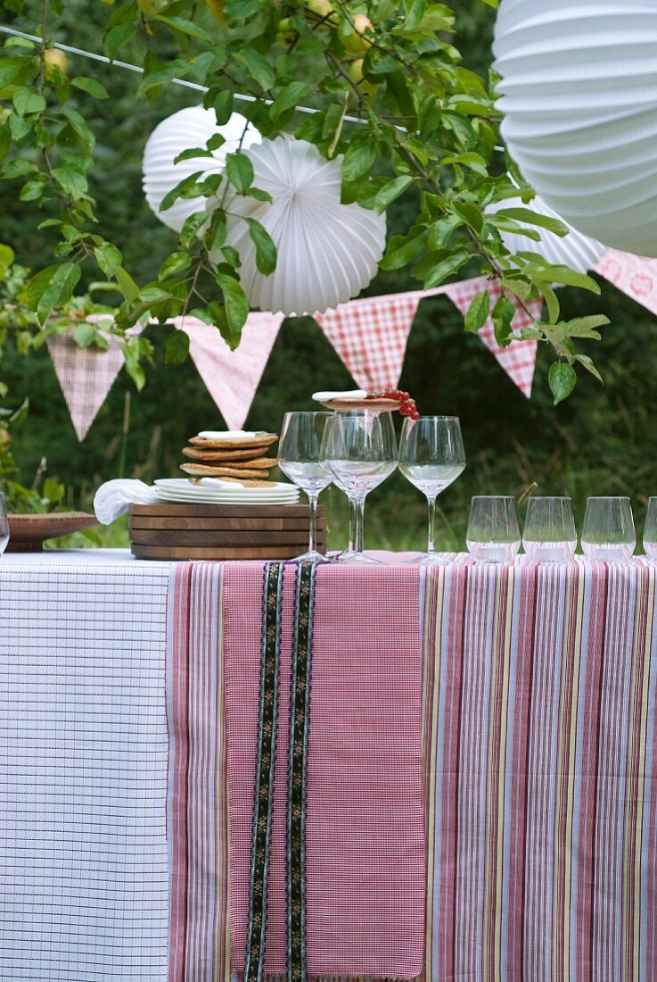 Table laid for party in garden
