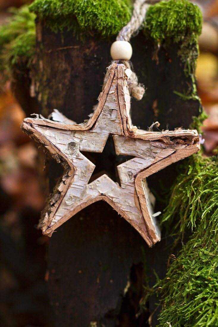 Home-made Christmas star outside