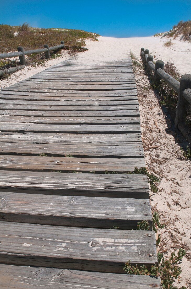 Wooden board walk on beach
