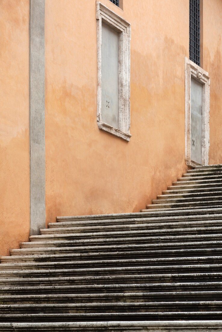 Exterior staircase of a building in Rome, Italy