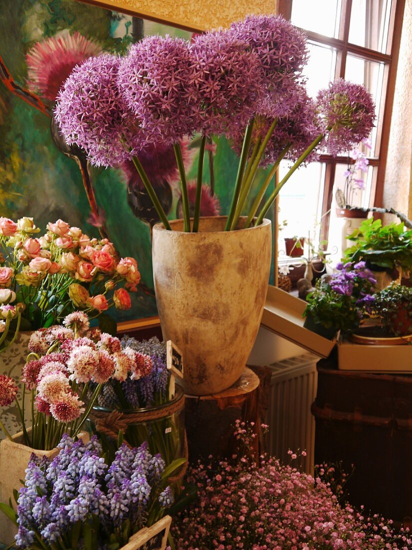 Various cut flowers in florist shop