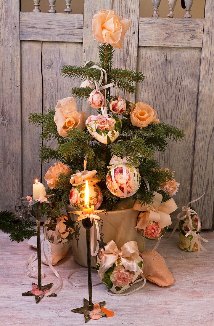 Christmas tree with romantic decorations