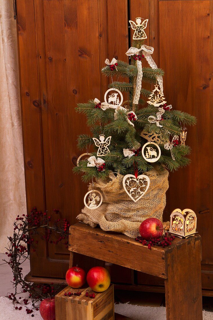 Christmas tree in rustic interior