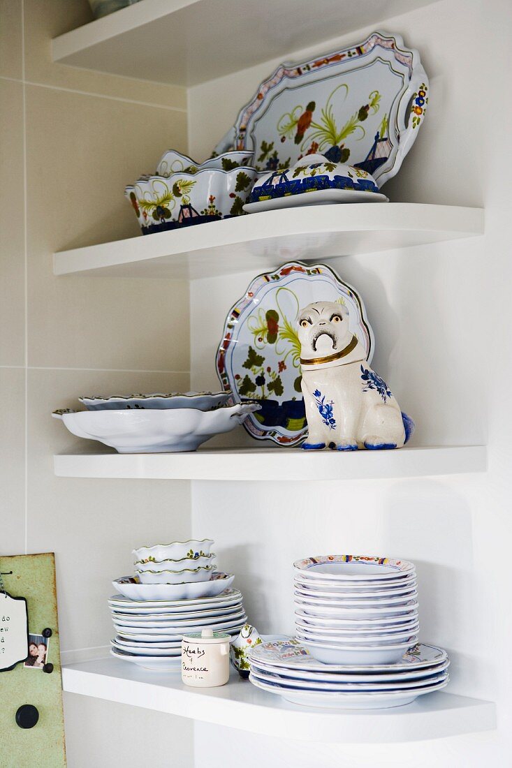 Hand painted china on shelves