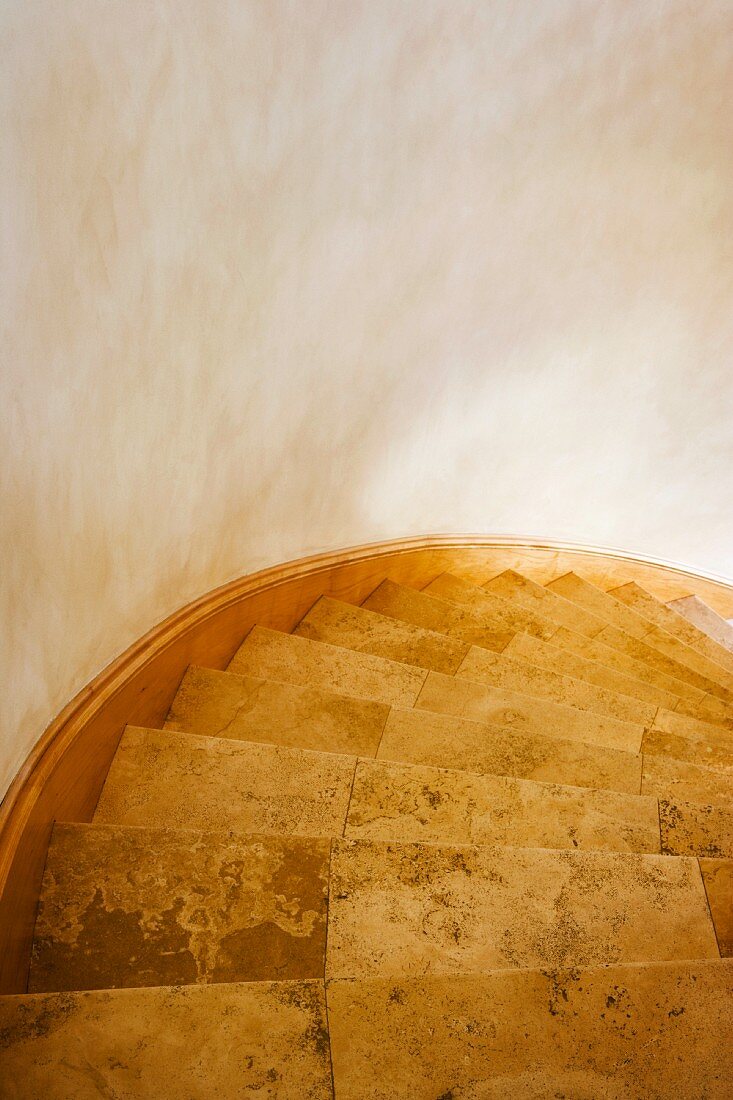 View from Above of Curved Stone Staircase