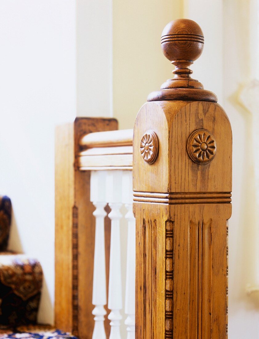 Skilfully turned and carved newel post