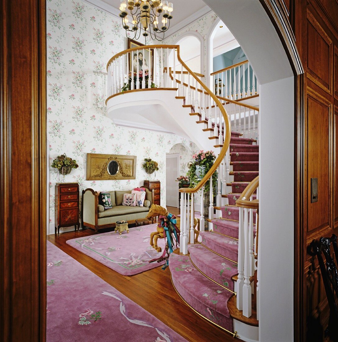 Curved staircase in living room