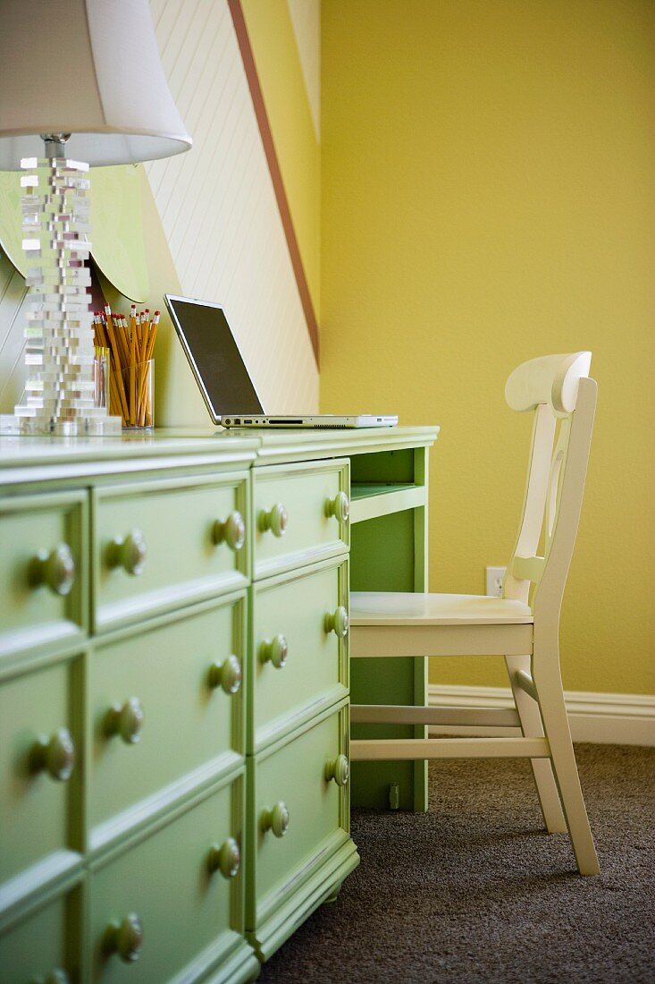 Green dresser with built in desk
