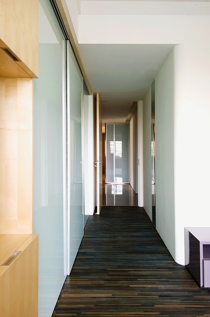 Modern hallway with hardwood floor
