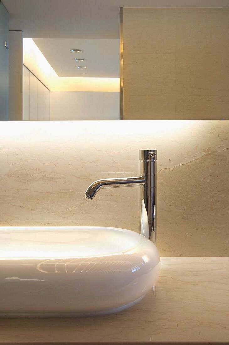 Detail of modern bathroom sink and faucet