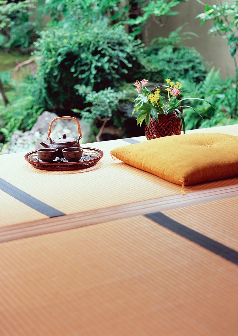 Tea service on Japanese veranda