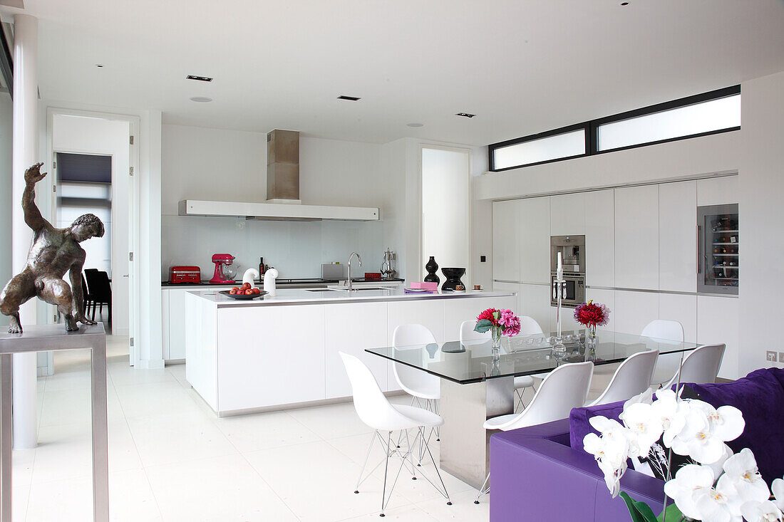 Modern, white, open-plan interior