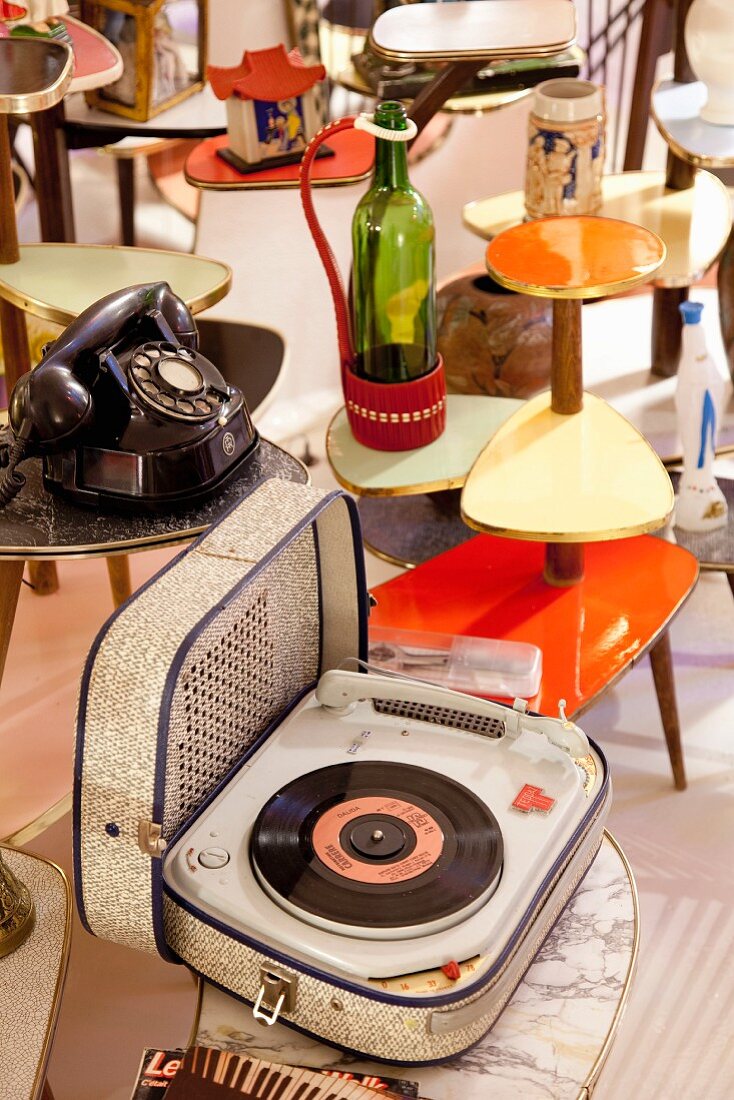 Collection of curiosities on retro tables
