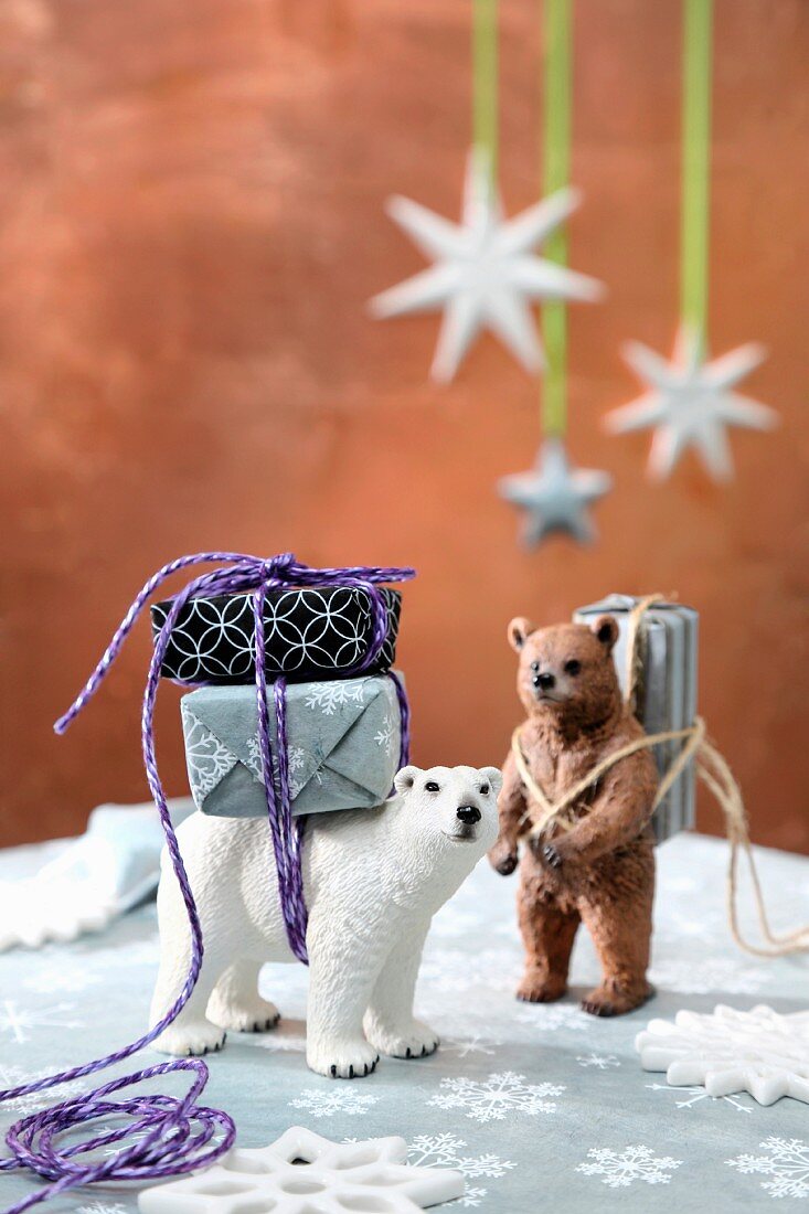 Tiny gifts tied to bear ornaments