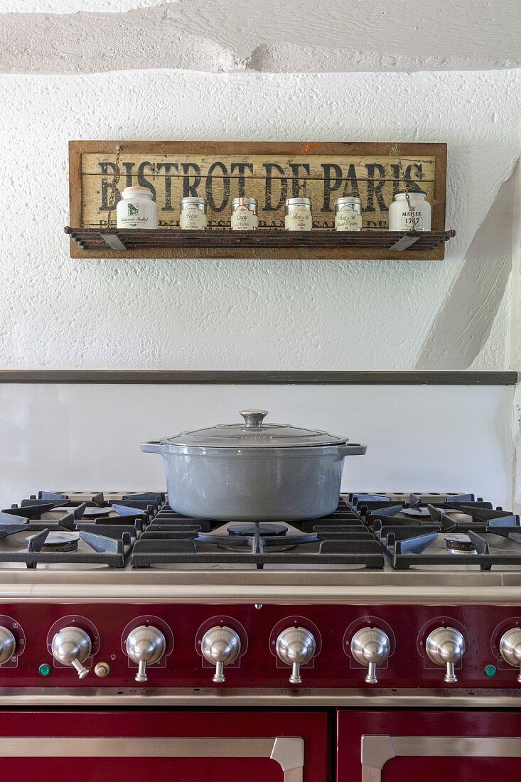 Casserole dish on vintage-style gas cooker