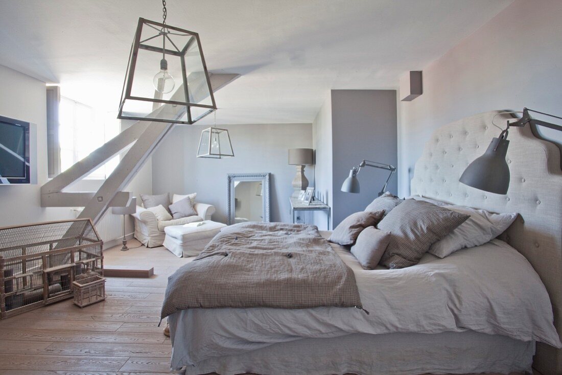 Elegant bedroom in soft shades of beige