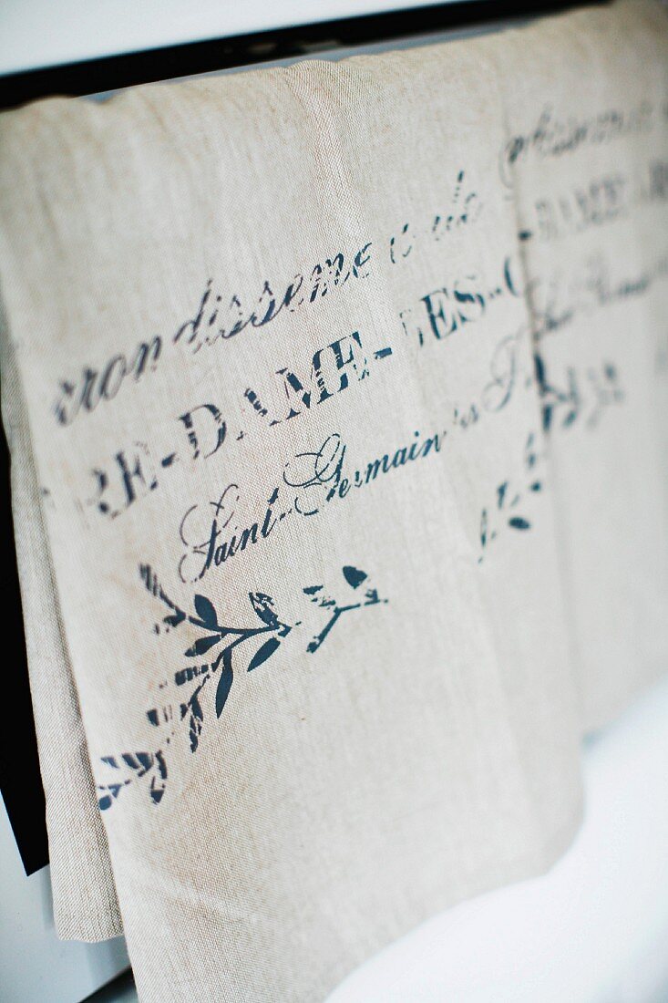 Linen cloth with printed text
