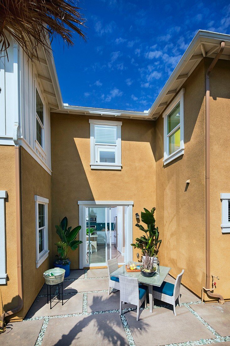 Patio and rear exterior of home; Azusa; California; USA
