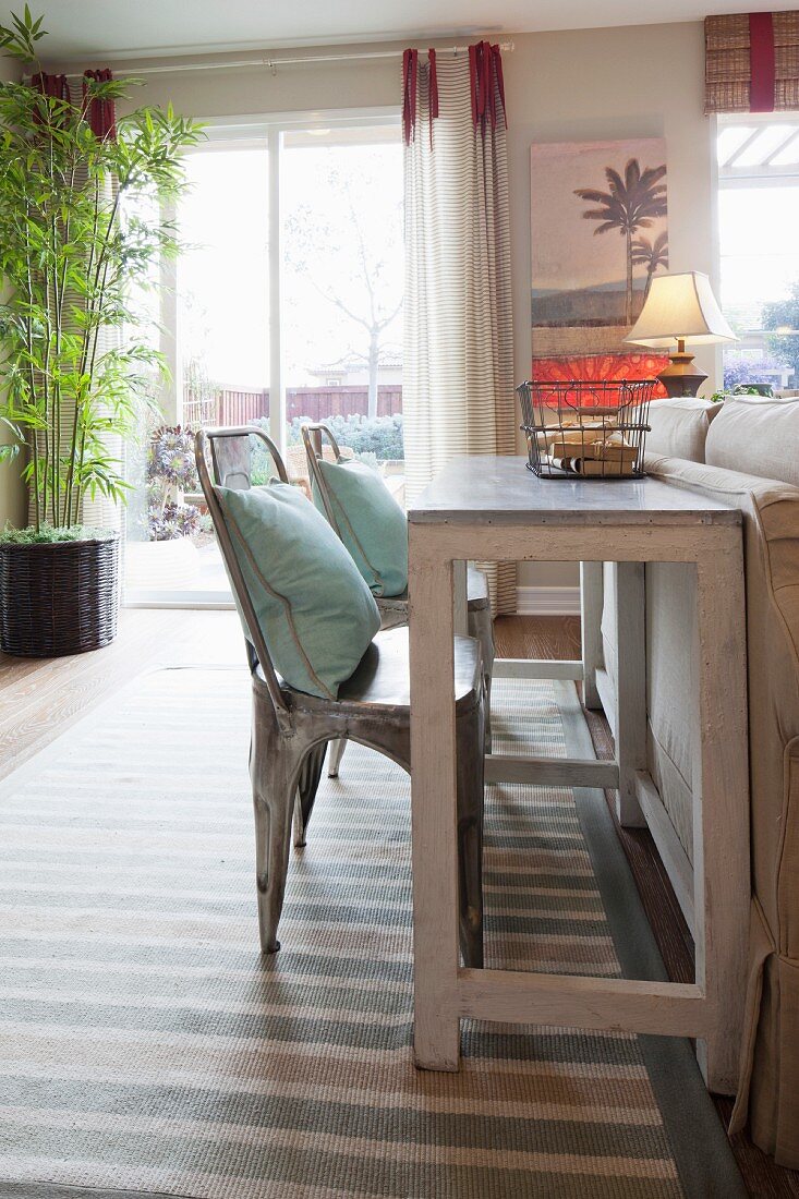 Chairs at table in living room