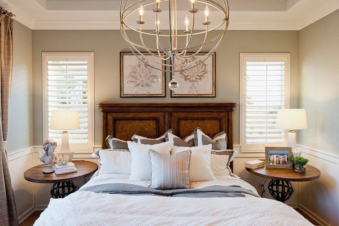 Electric candle chandelier in bedroom; Rancho Mission Viejo; California; USA