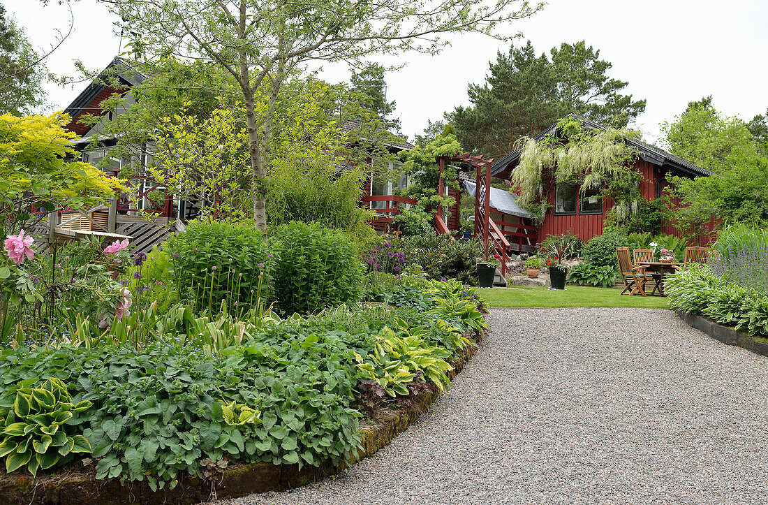 Flowerbeds and a gravel path in the garden