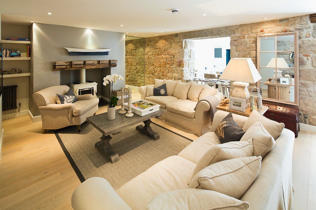 The living room in The Tide House Hotel in St. Ives (Cornwall, England)