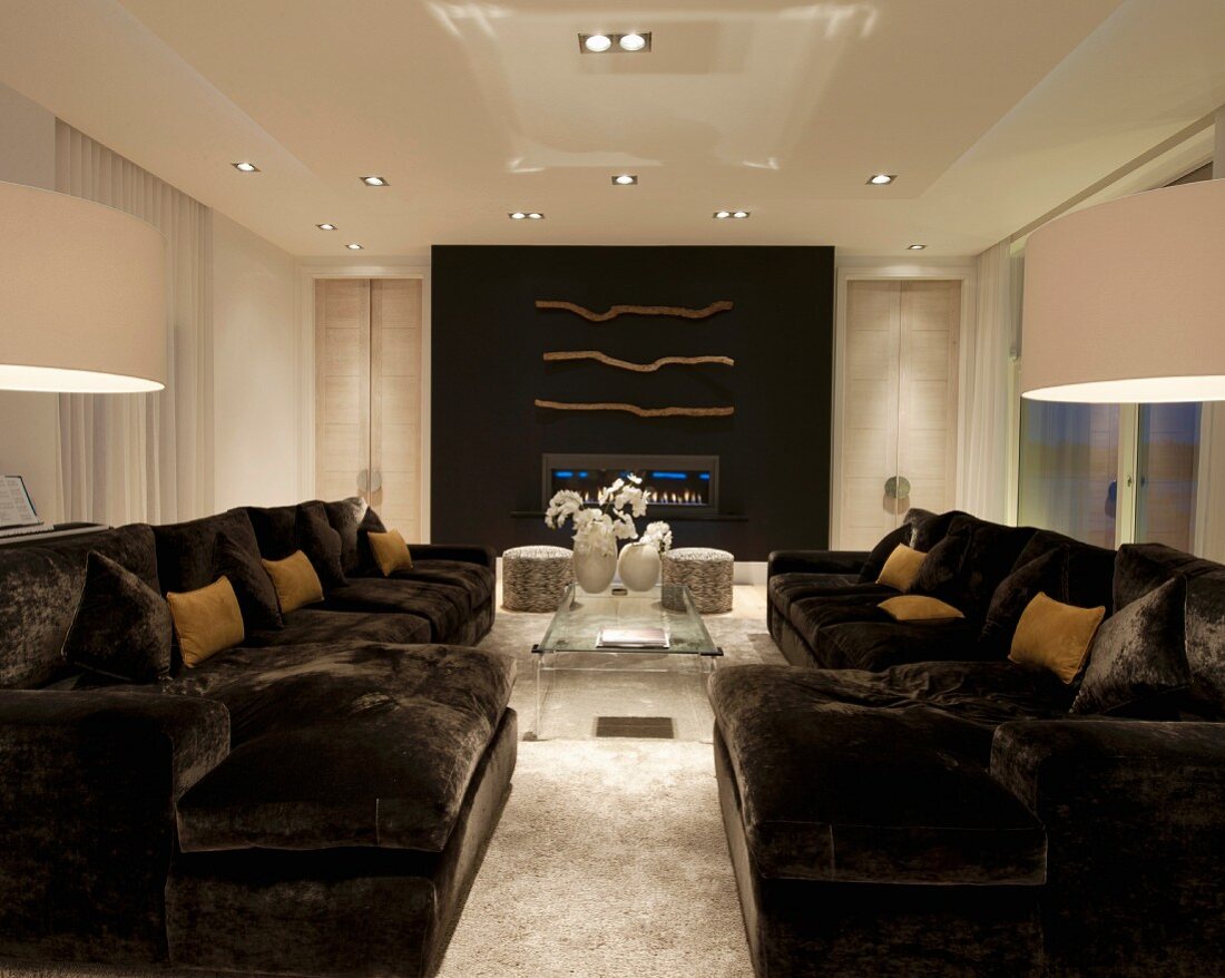 Modern living room with plush sofas in a contemporary home