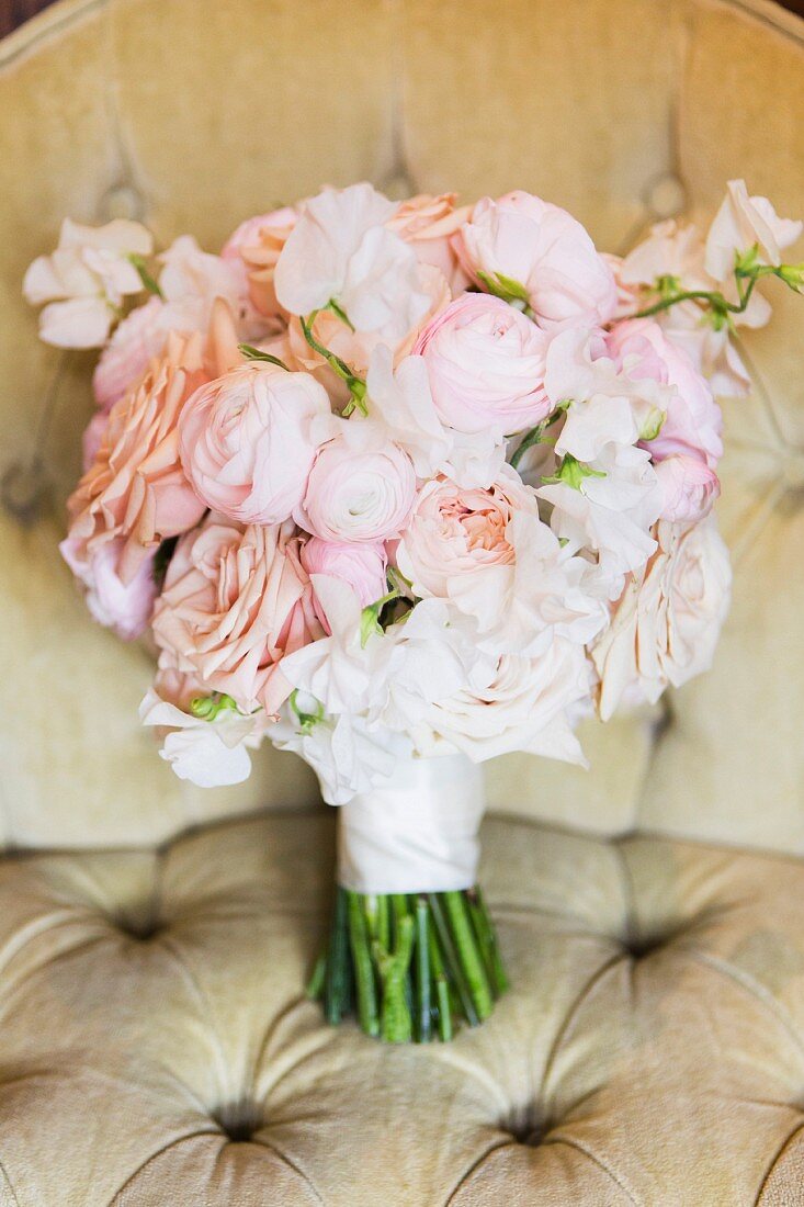 Bridal bouquet of pale pink roses & peonies