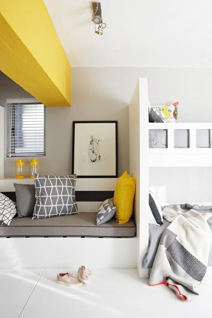 Modern child's bedroom with accents of bright yellow