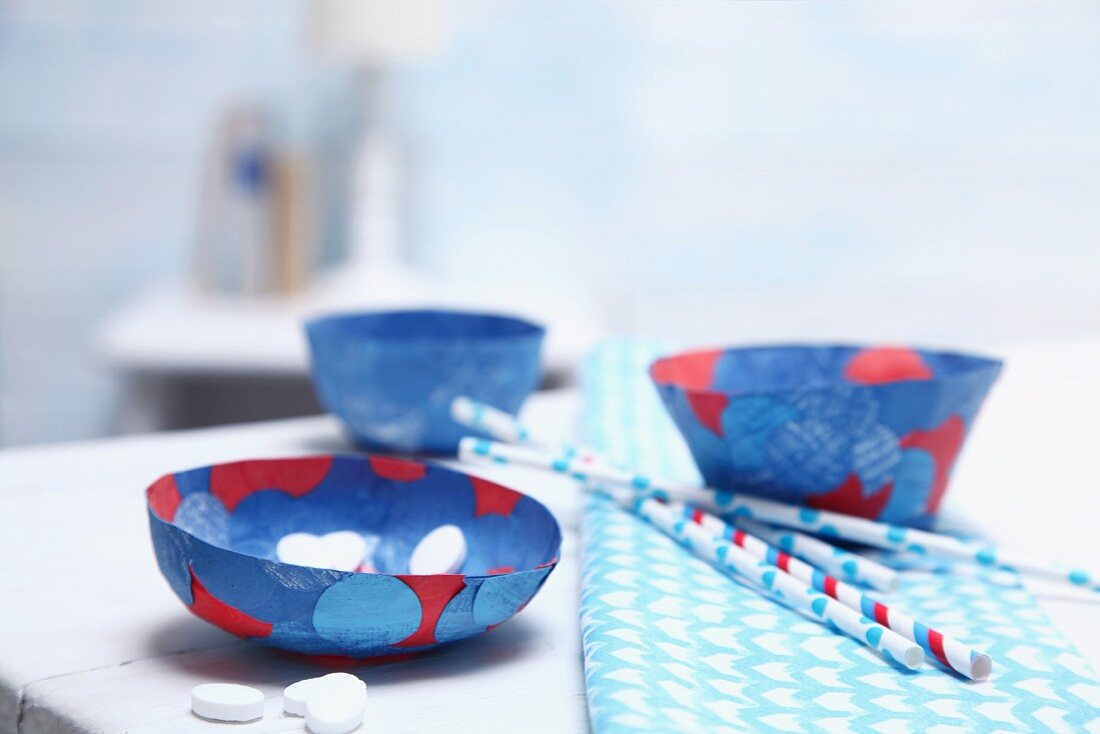 Hand-made paper bowls decorated with confetti