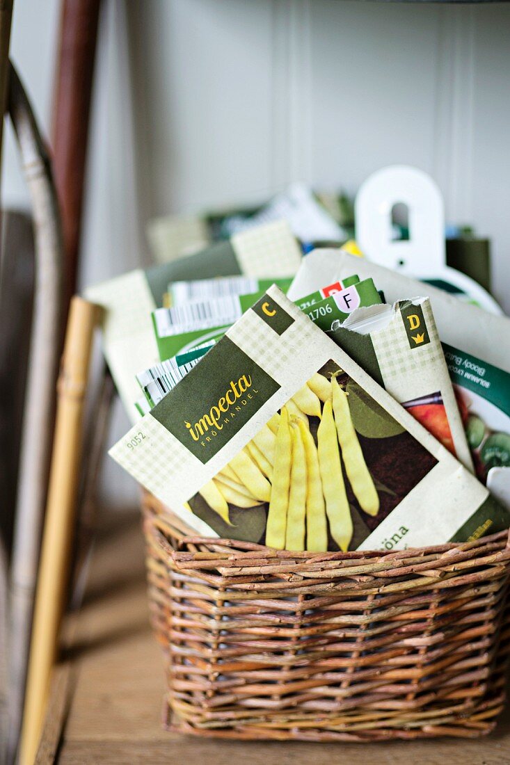 Wicker basket of seed packets