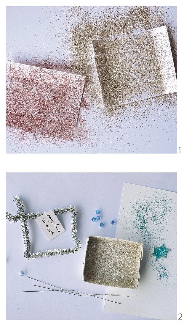 Silver glittery love notes with pipe cleaner being made