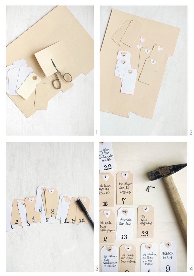 Instructions for making gift-voucher Advent calendar from paper tags