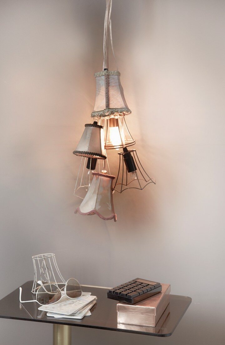 Hand-made pendant lamp made from several lampshades
