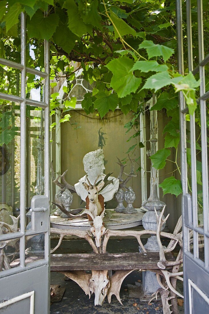 View into vine-covered romantic pavillion