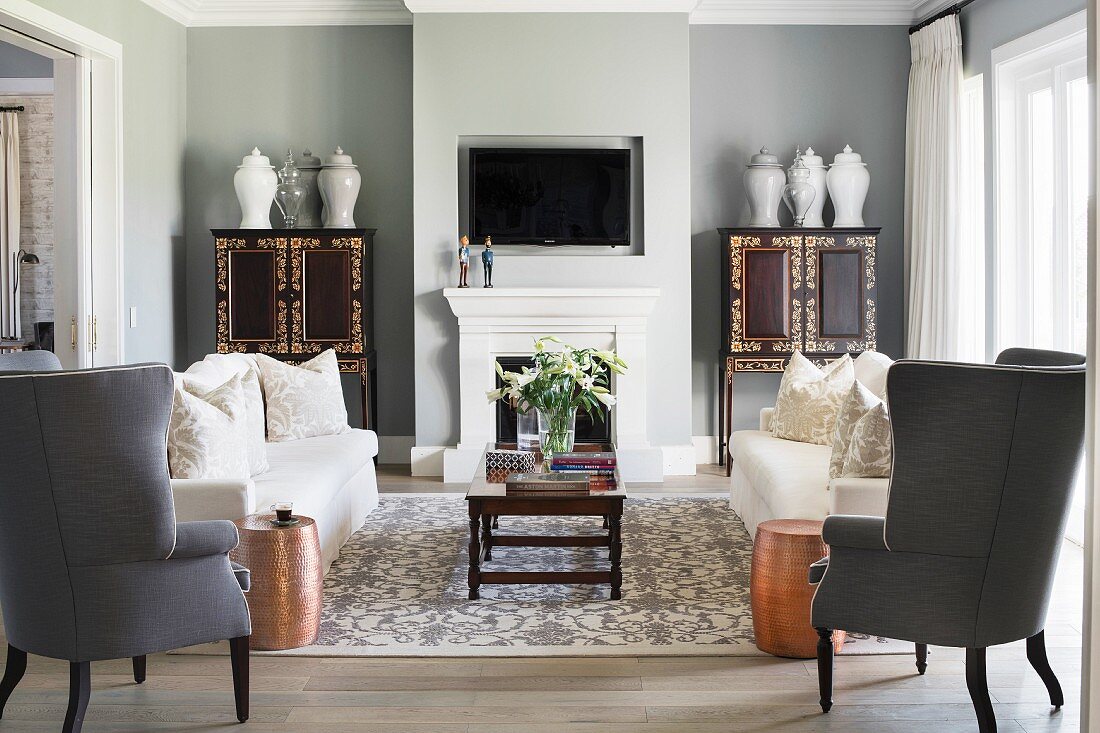 Symmetrical furnishings in classic living room
