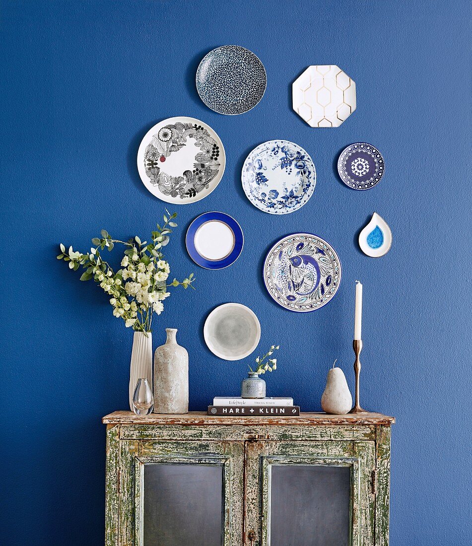 Pretty Plates on a blue painted wall