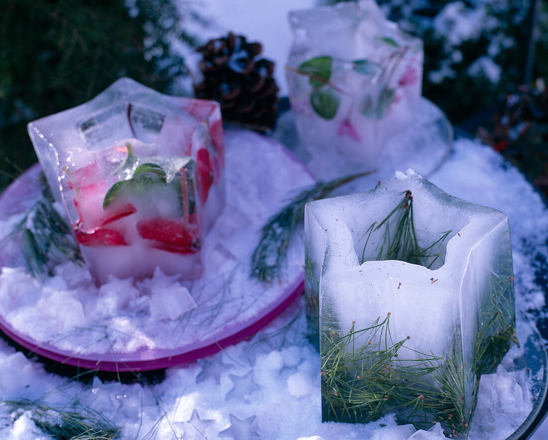 Windlichter aus Eis in Sternform selbstgemacht