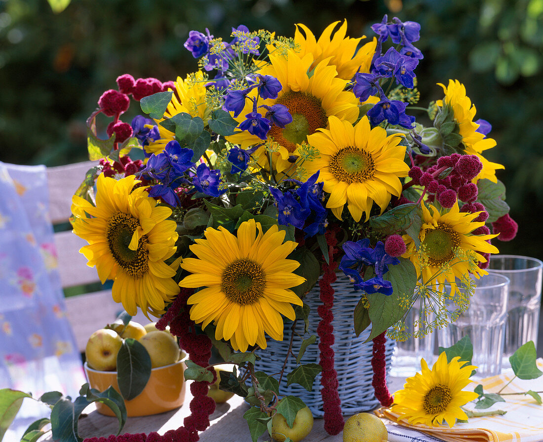 Helianthus / Sonnenblumen, Delphinium / Rittersporn