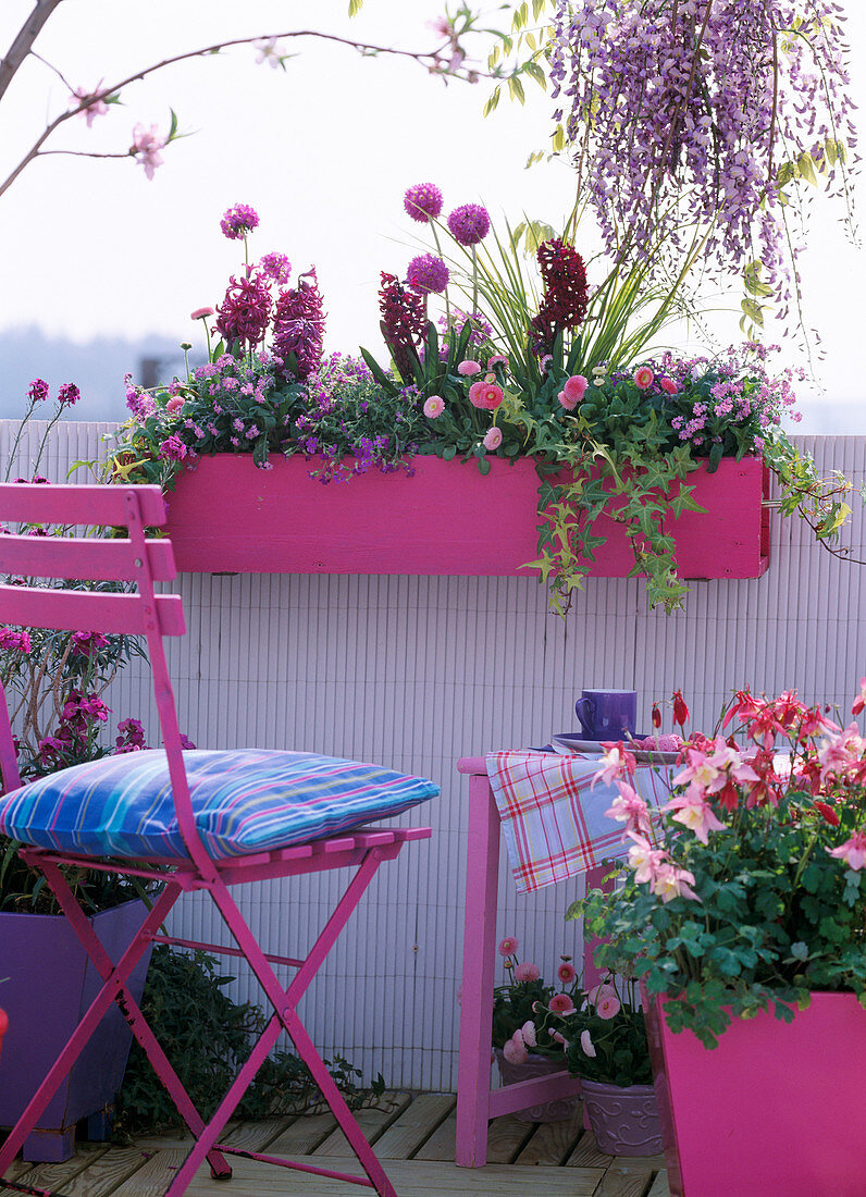 Balcony with pink accessories