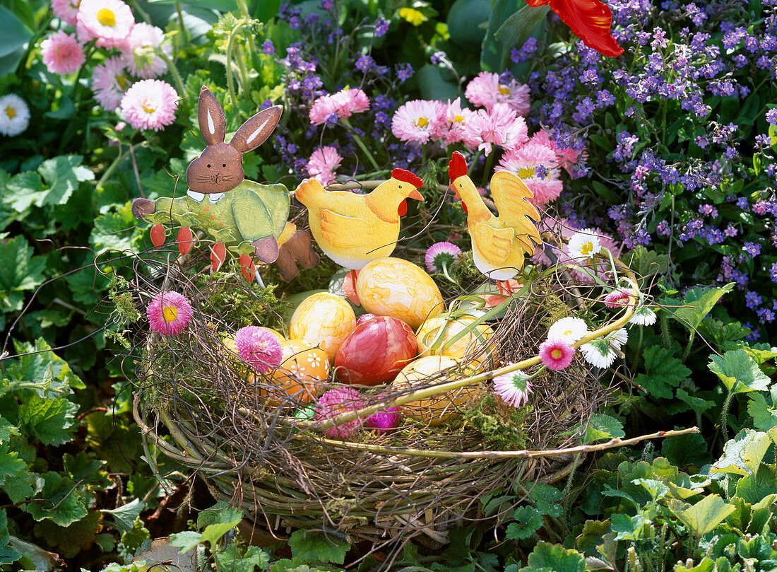 Easter nest with colored eggs