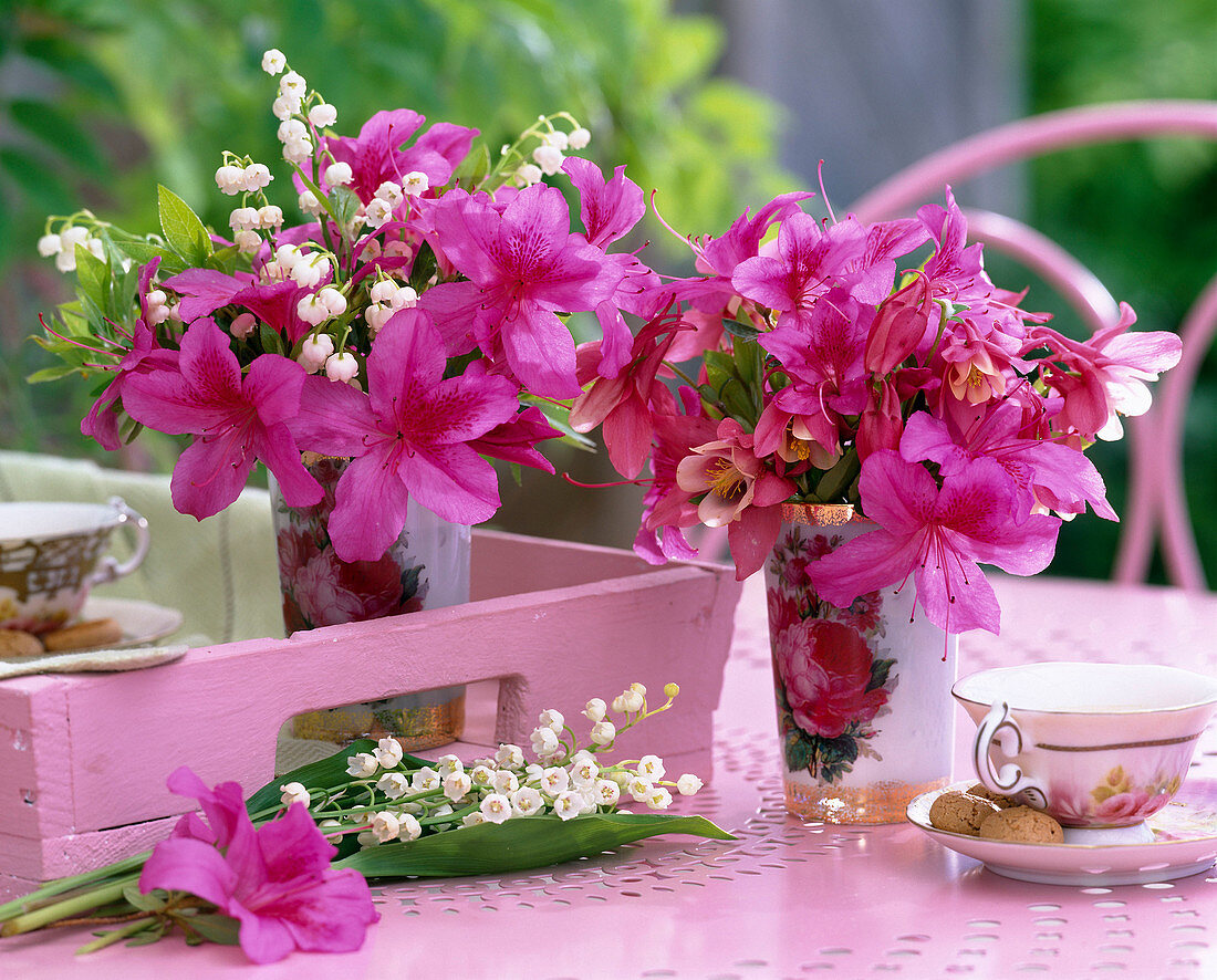 Rhododendron and lily of the valley as decoration