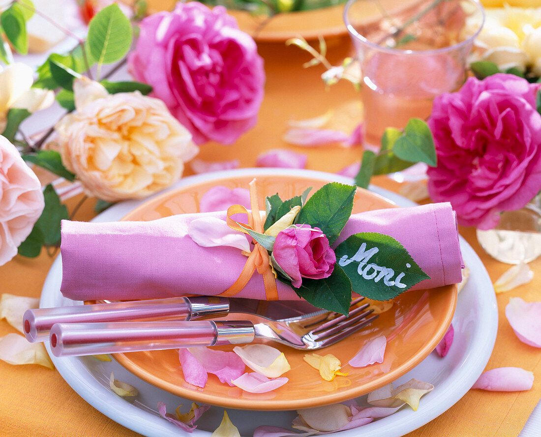 Napkin Decoration with Pink (Rose)