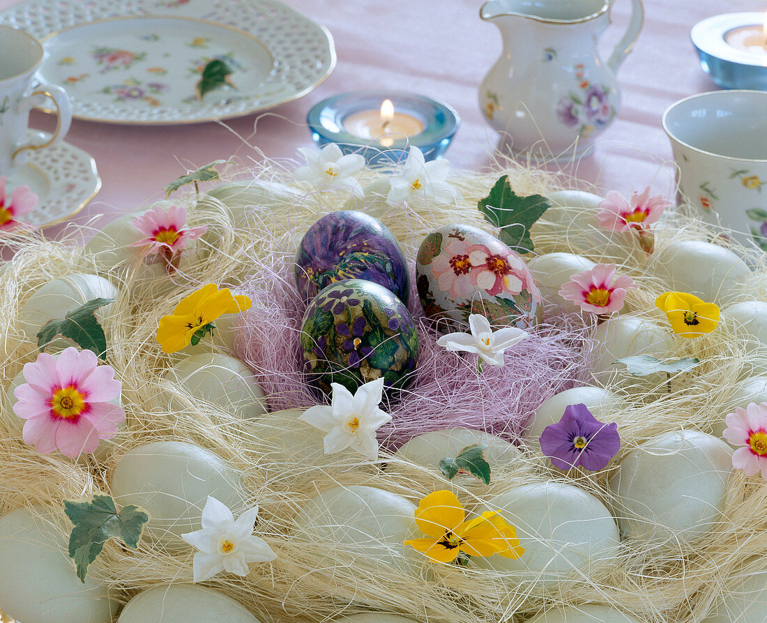 Painted eggs with flower motifs